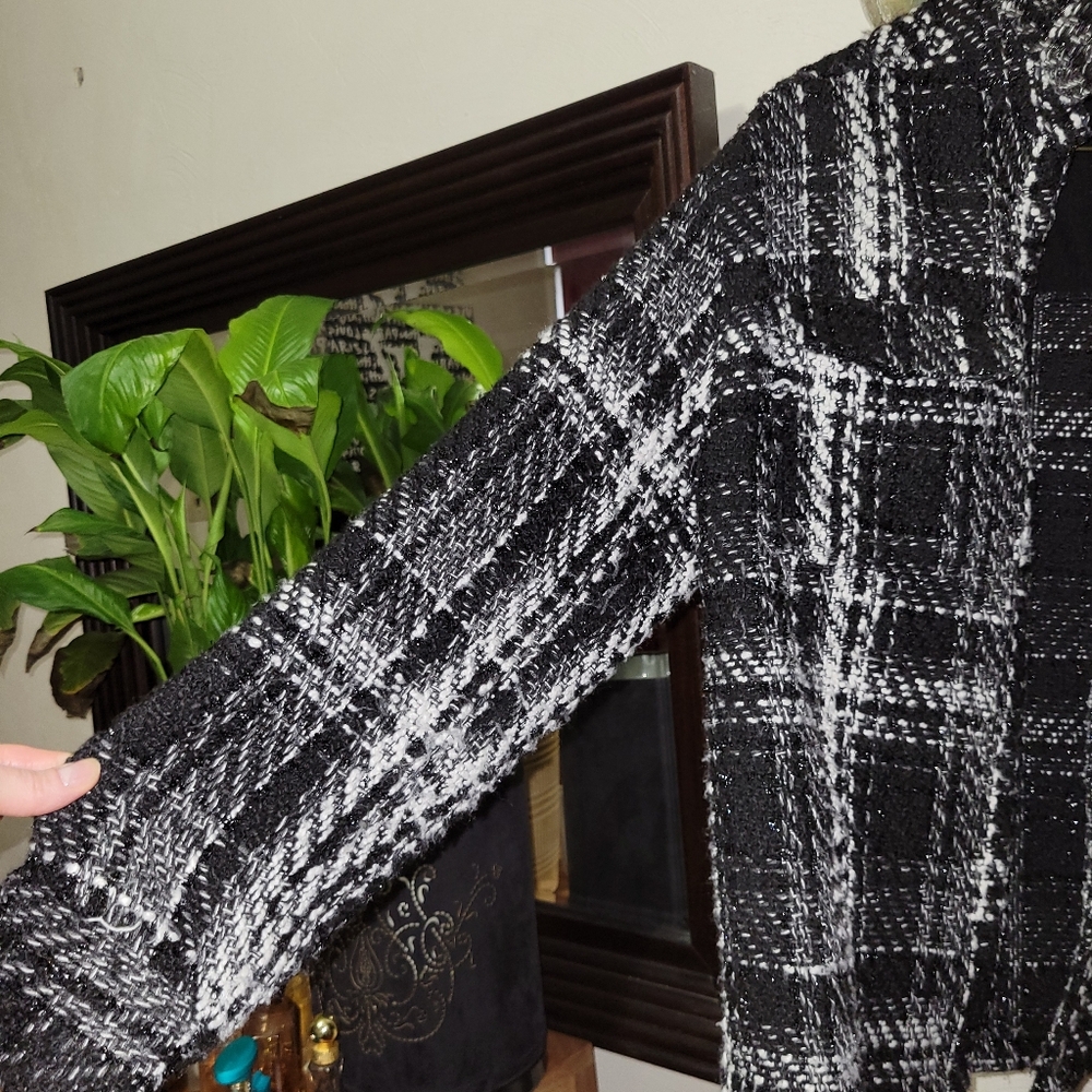 Express Oversized Tweed Jacket Silver Thread Blac… - image 4